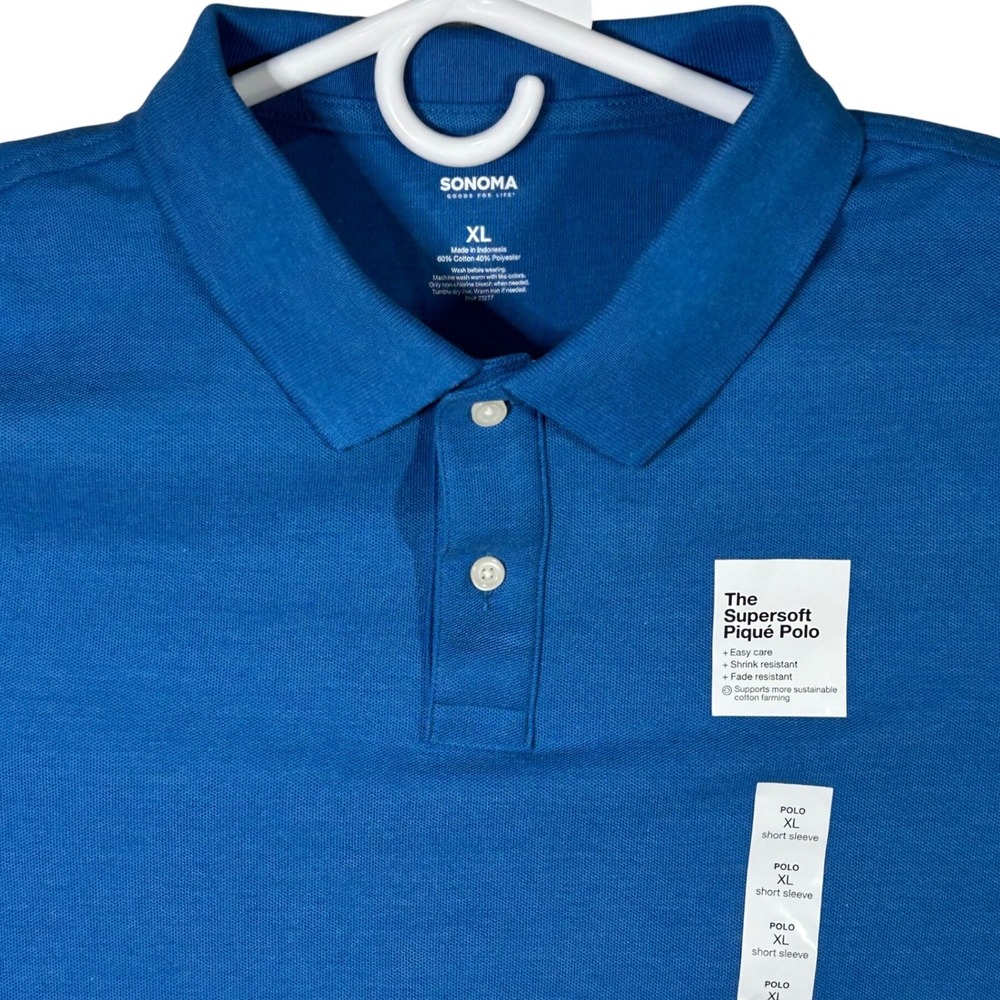 SONOMA Goods for Life Mens XL Blue Supersoft Pique Polo Shirt‎ Short Sleeve